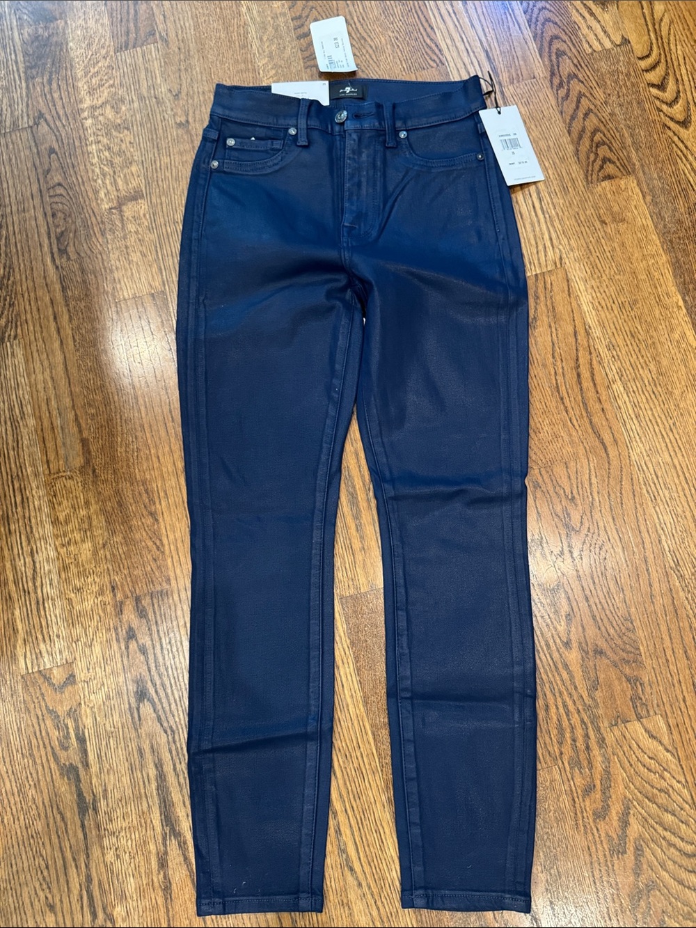 7 For All Mankind Navy Skinny Coated Jeans